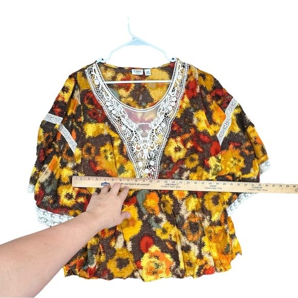 Cato 18/20W Yellow Brown Top Bohemian Gypsy Crochet Lace Hippie Fairy Ar… - Picture 7 of 10